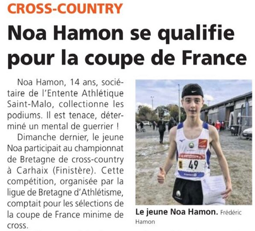 Noa Hamon se qualifie pour la coupe de France de Cross